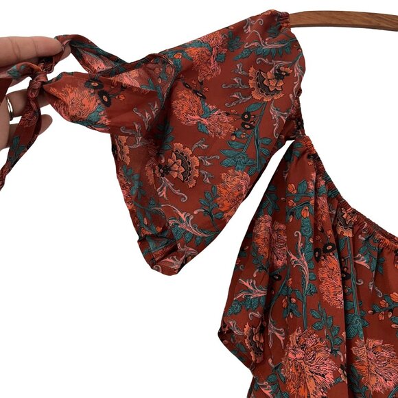 The Hanger Womens Rust Floral Off The Shoullder Layered Boho Dress Size Small - Picture 2 of 6